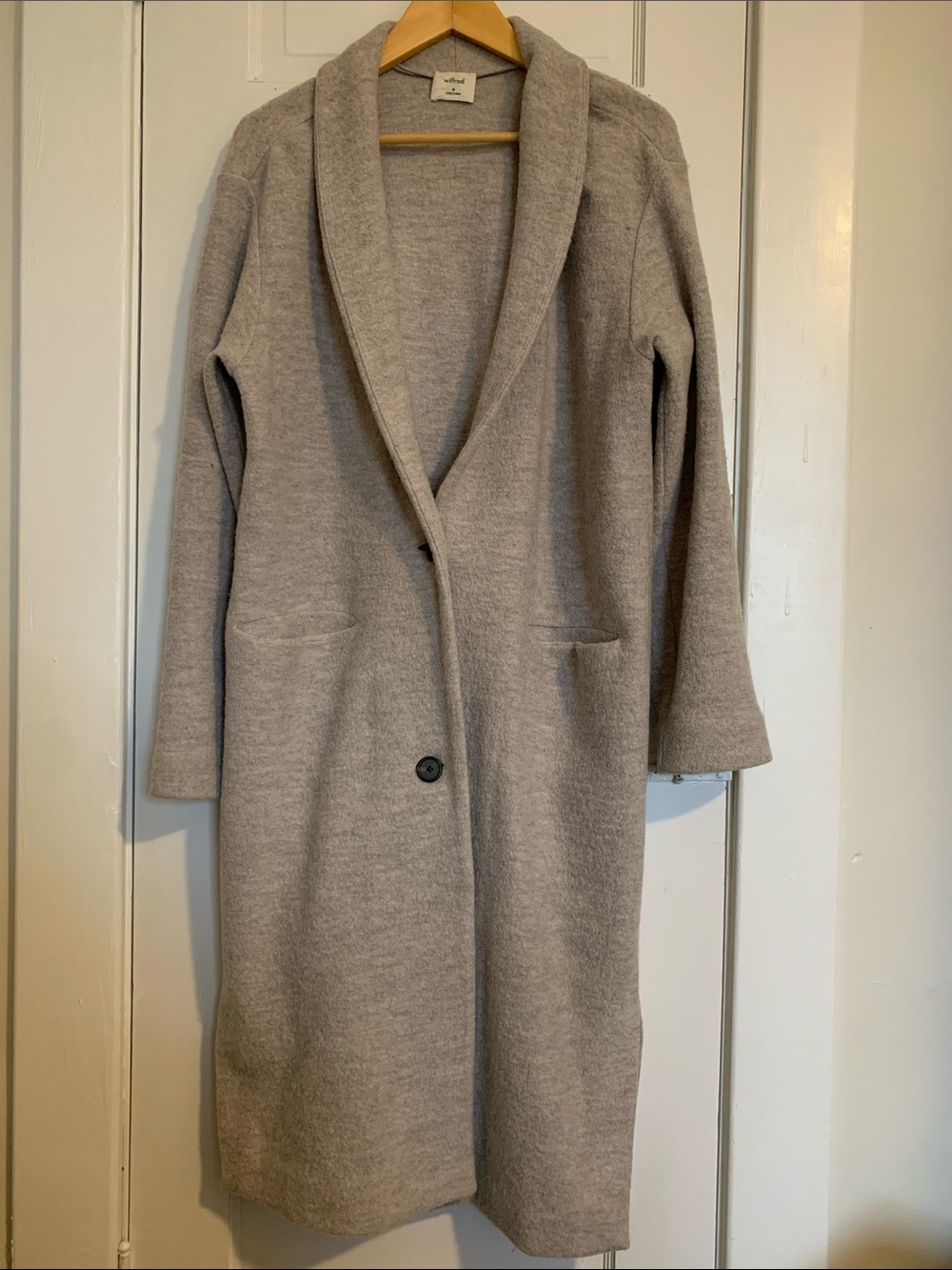 Aritzia Wilfred | DUJARDIN Heather Grey 100% Merino Wool Sweater Coat Size M
